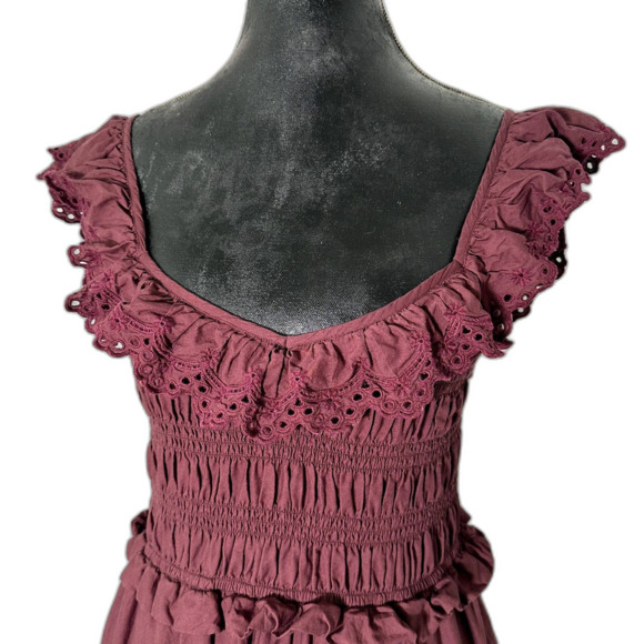 Madewell Lucie Eyelet Ruffle Midi Dress Size 10 Vintage Mulberry Cotton Boho - Picture 3 of 13